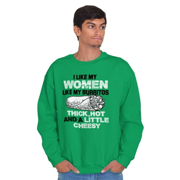 Thicc Hot Burrito Funny Taco Tuesday Men's Big & Tall Crewneck Sweatshirt Brisco Brands 2X