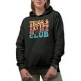 thumbnail image 1 of Thicc and Tatted Moms Club, Tattooed Mothers Quote, Groovy Retro Wavy Text Merch Gift, Black Hooded Sweatshirt or Hoodie, XL, 1 of 5
