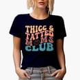 thumbnail image 1 of Thicc and Tatted Moms Club, Tattooed Mothers Quote, Groovy Retro Wavy Text Merch Gift, Navy Blue T-Shirt, 3XL, 1 of 5