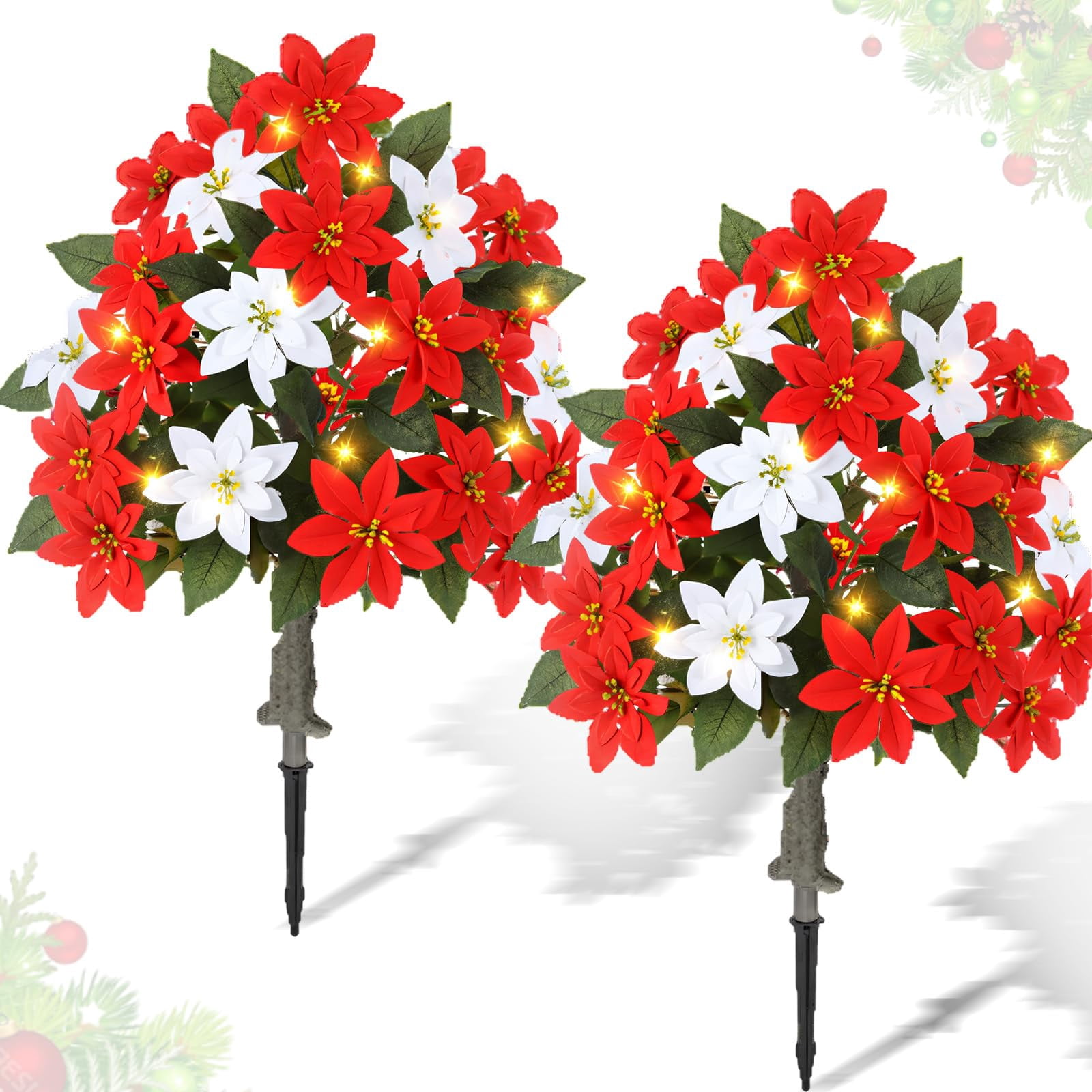 Thiccywoov 2 Pack 3ft Christmas Artificial Poinsettia Flowers Filler ...