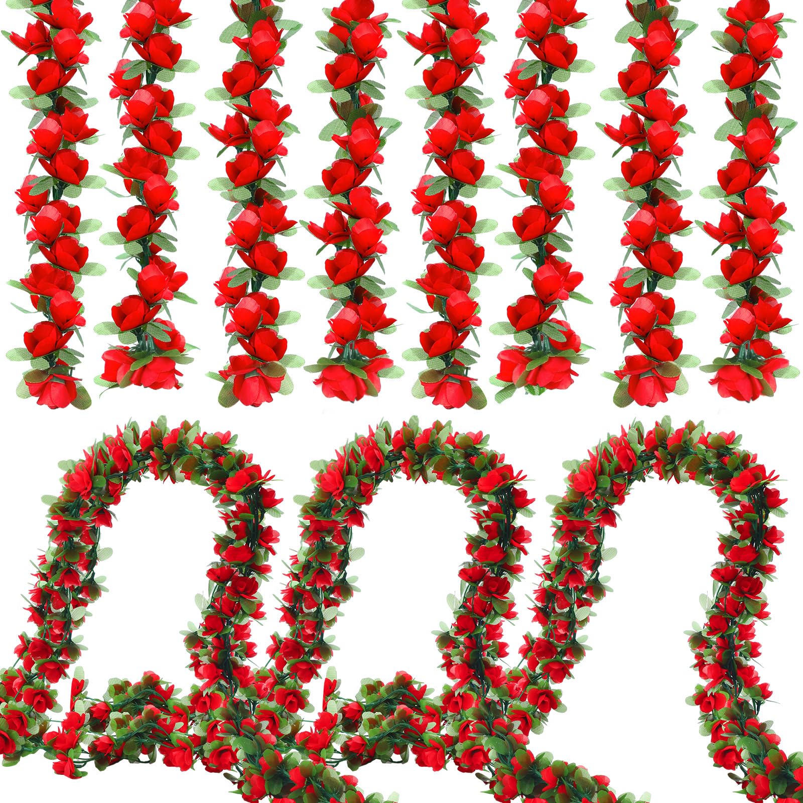 Thiccywoov 96Ft 16 Pack Fake Red Roses Vines Silk Flowers Faux Plastic ...