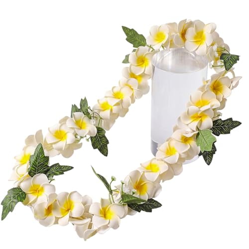 Thiccywoov White Hawaiian Graduation Lei for Adults 48" Artificial Plumeria Lei Tropical Hawaii Luau Wreaths Class of 2026 Flower Necklace for Hula Dance Wedding Graduation Summer Beach Party Favors
