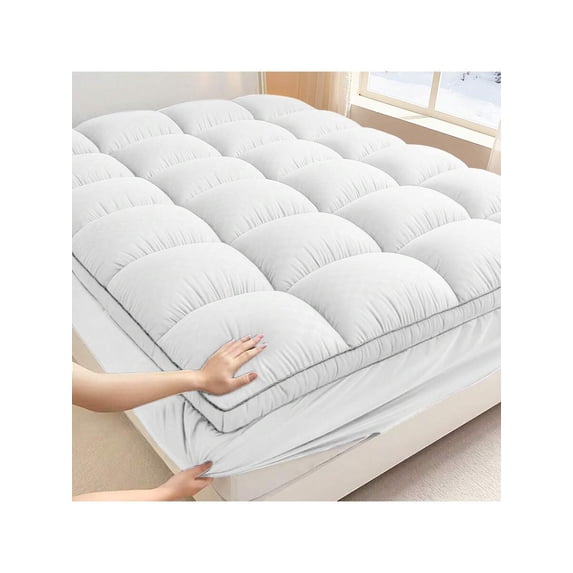 Thick 600GSM Cooling Quilted Mattress Topper with Deep Pocket 8-21", Breathable Noiseless Protector, Machine Washable for All Beds, Extra Thick Support