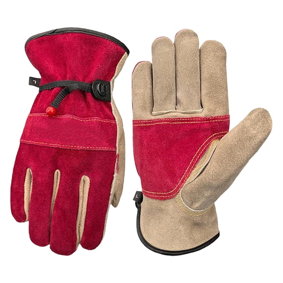 Thick Abrasion Resistant Leather Garden Gloves, Protective Working Hand Gloves with Pull Cord for Bramble Pruning, Planting and Weed Digging,M