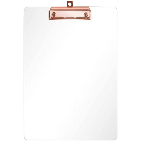 Thick Acrylic Clipboards Clear Transparent Letter Size Clipboards with Strong Rose Gold Clip for A4 Paper, 1 PC