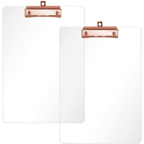 Thick Acrylic Clipboards Clear Transparent Letter Size Clipboards with Strong Rose Gold Clip for A4 Paper, 2 PC