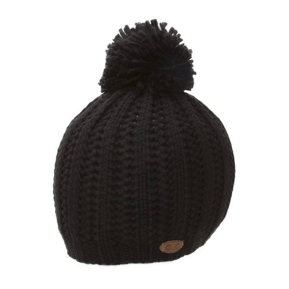 Thick Acrylic Knitted Beanie w/ Pom - Black