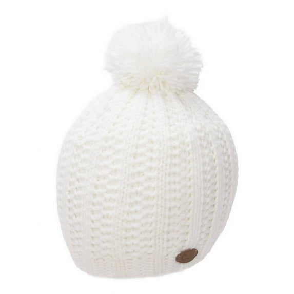 Thick Acrylic Knitted Beanie w/ Pom - Ivory