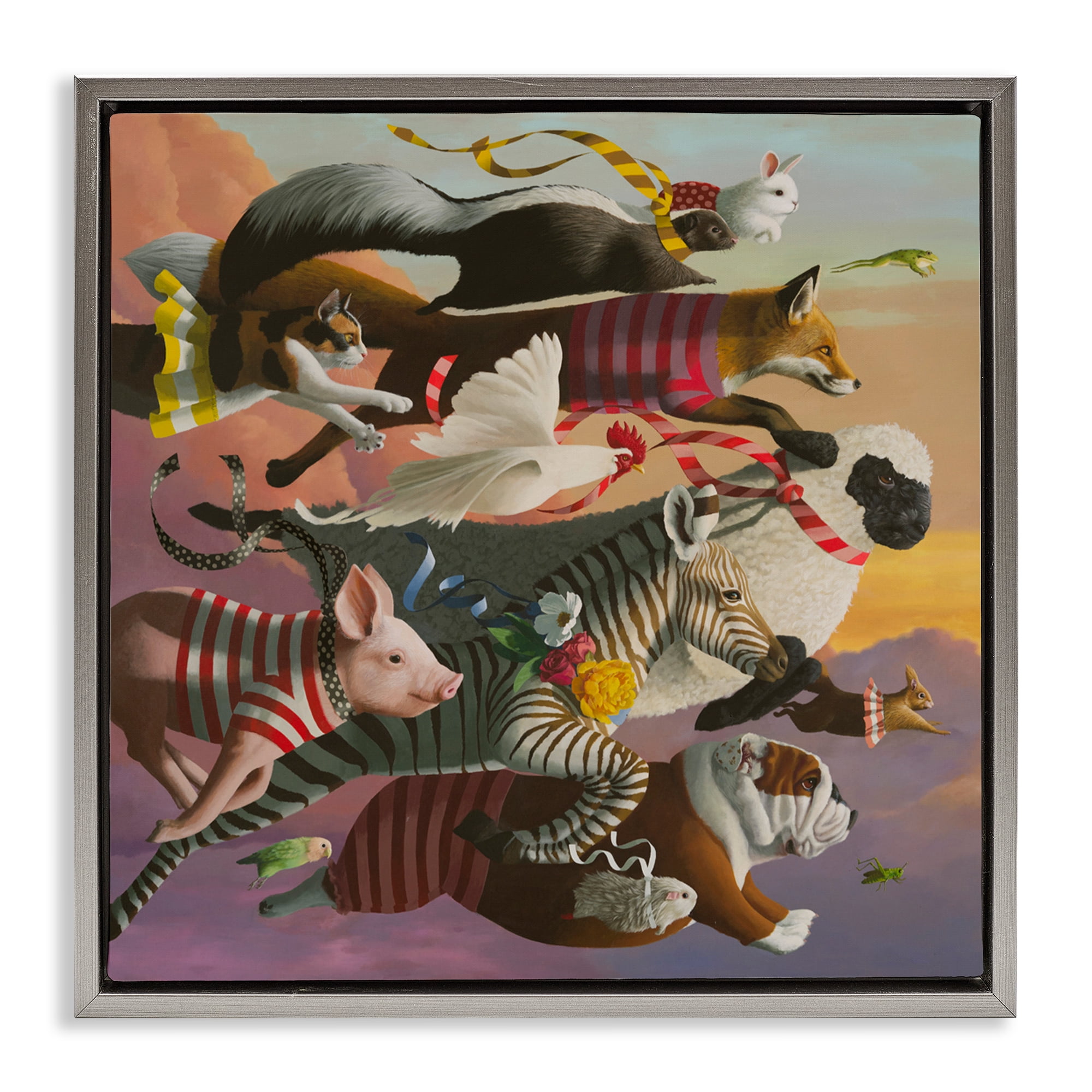 Thick As Thieves Animals Gray Framed Floater Canvas Wall Art, design by Heather Gauthier