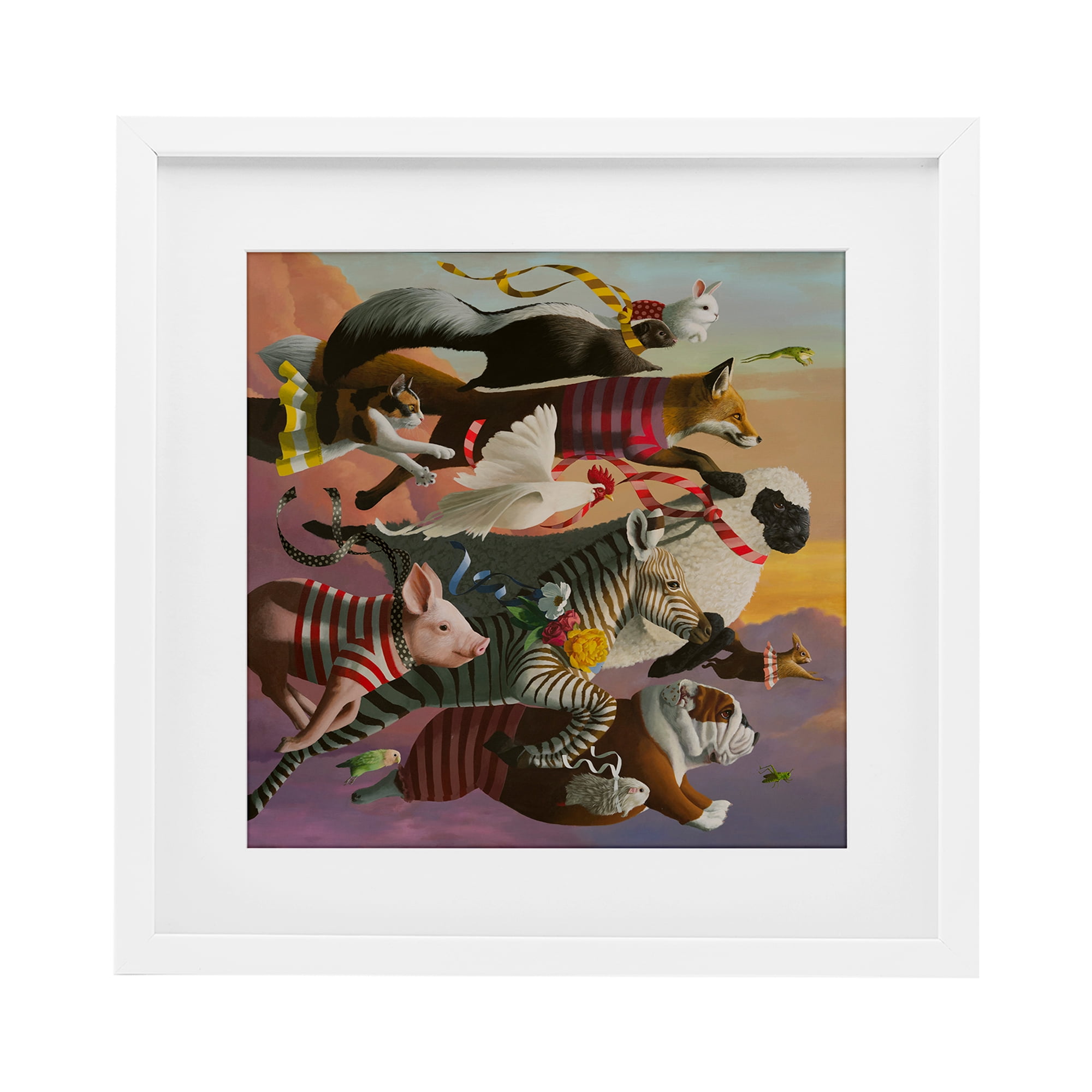 Thick As Thieves Animals White Framed Print Under Glass, design by Heather Gauthier