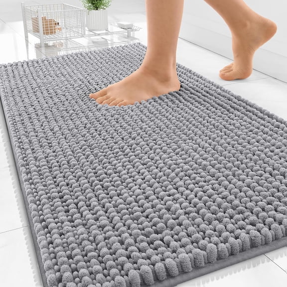 Thick Bathroom Rugs 30x20, Extra Soft Absorbent Chenille Bath Rugs, Rubber Backing, Machine Wash Dry, Bath Mats for Bathroom Floor, Tub and Shower, Home Decor Accessories, Grey