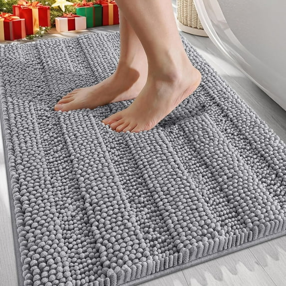 Thick Bathroom Rugs 30x20, Extra Soft Absorbent Chenille Striped Bath Rugs, Rubber Backing, Machine Wash Dry, Bath Mats for Bathroom Floor, Tub and Shower, Home Decor Accessories, Grey