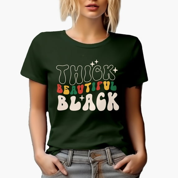 Thick, Beautiful, Black, Retro Groovy Wavy Text, Black History Month Gift, Military Green T-Shirt, 3XL
