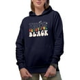 thumbnail image 1 of Thick, Beautiful, Black, Retro Groovy Wavy Text, Black History Month Gift, Navy Blue Hooded Sweatshirt or Hoodie, Medium, 1 of 5