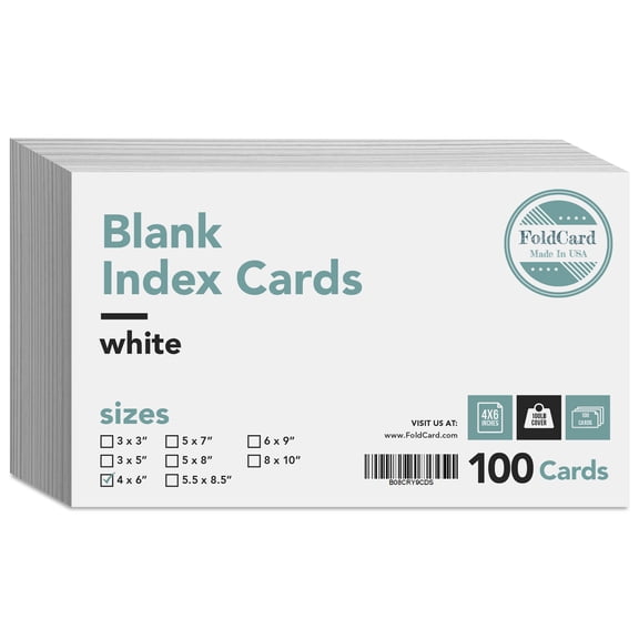 Thick Blank Index Cards – Perfect for Taking Notes, Flash and Business Cards, Shopping Lists and Recipe Cards, Contact Information | White 100lb Cover (14 pt) Cardstock | 100 per Pack | 4" x 6"