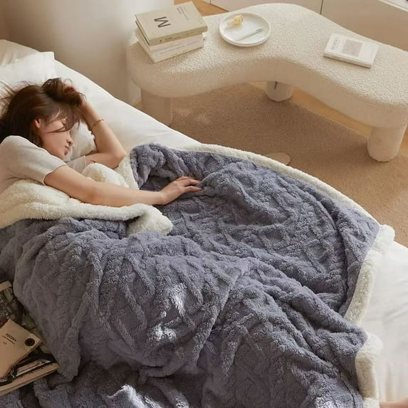 Thick Blanket Lamb Wool Warm Sleeping Double Side Microfiber Flannel Fleece Blankets for Bed Cozy Comfortable Super Soft Quilt