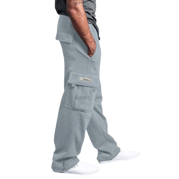 Thick Blend Cargo Joggers For Men Adjustable Ankle Drawstring Baggy Fit Multi Pocket Streetwear Sweatpants Light Gray L