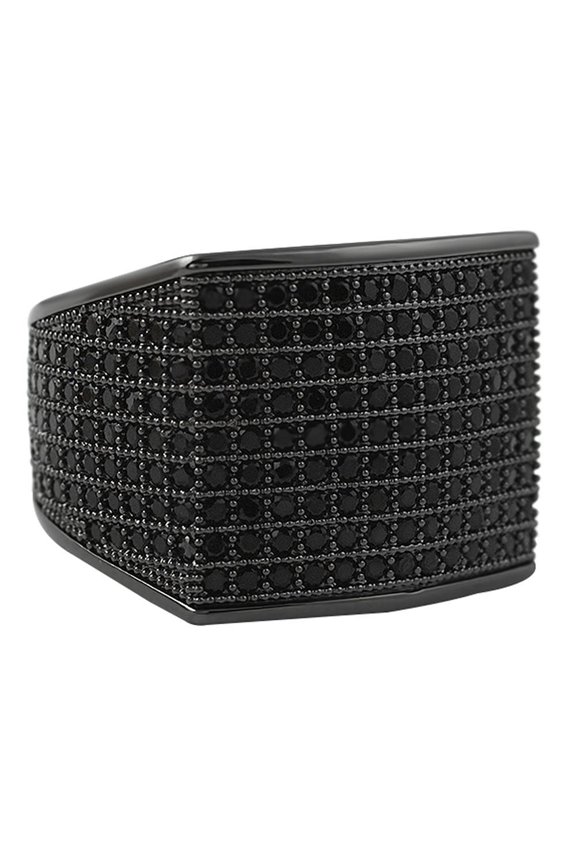Thick Block Black CZ Bling Bling Ring