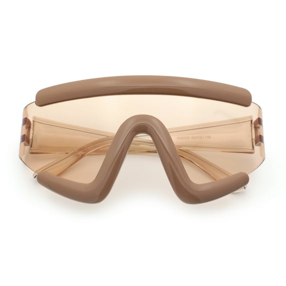 Thick Bubble Plastic Frame Oversize Shield Rectangular Sport Sunglasses All Beige