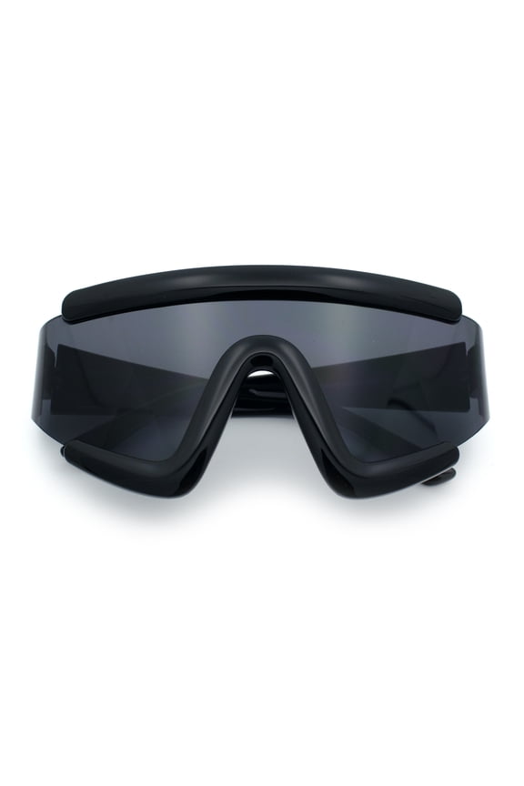 Thick Bubble Plastic Frame Oversize Shield Rectangular Sport Sunglasses All Black