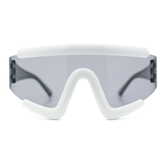 Thick Bubble Plastic Frame Oversize Shield Rectangular Sport Sunglasses White - Black