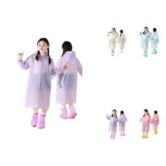Thick Buttoned Poncho Raincoat for Girls and Boys, Reusable Hooded Waterproof EVA Rainwear for 6-13 Year Olds, All Seasons Outdoor Travel