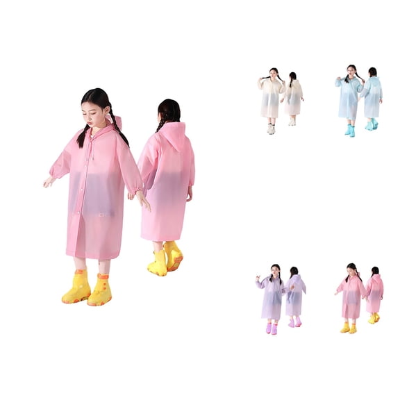 Thick Buttoned Poncho Raincoat for Girls and Boys, Reusable Hooded Waterproof EVA Rainwear for 6-13 Year Olds, All Seasons Outdoor Travel