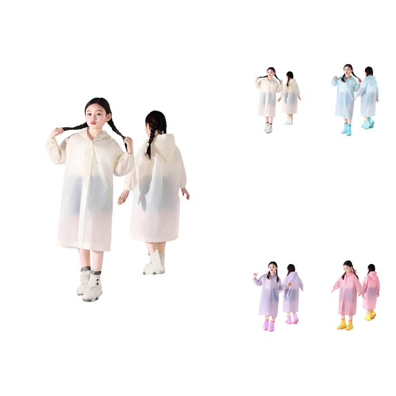 Thick Buttoned Poncho Raincoat for Girls and Boys, Reusable Hooded Waterproof EVA Rainwear for 6-13 Year Olds, All Seasons Outdoor Travel