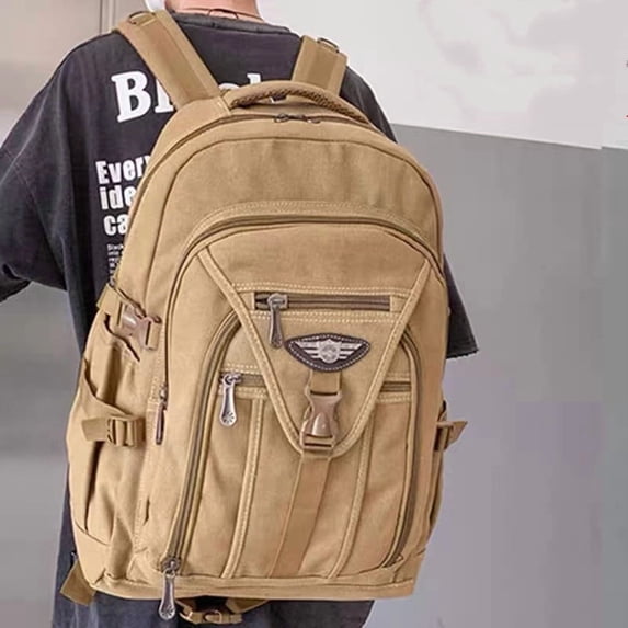 Thick Canvas Backpack Men's Wear-resistant And Durable,Khaki