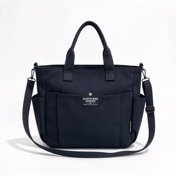 Thick Canvas Tote Bag for Women, Structured Standable Work Shoulder Bag with Detachable Crossbody Strap, Zipper Closure Multi-Pocket Handbag Fits 15.6 Inch Laptop, A4 Documents
