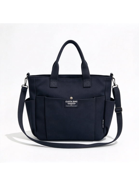 Thick Canvas Tote Bag for Women, Structured Standable Work Shoulder Bag with Detachable Crossbody Strap, Zipper Closure Multi-Pocket Handbag Fits 15.6 Inch Laptop, A4 Documents