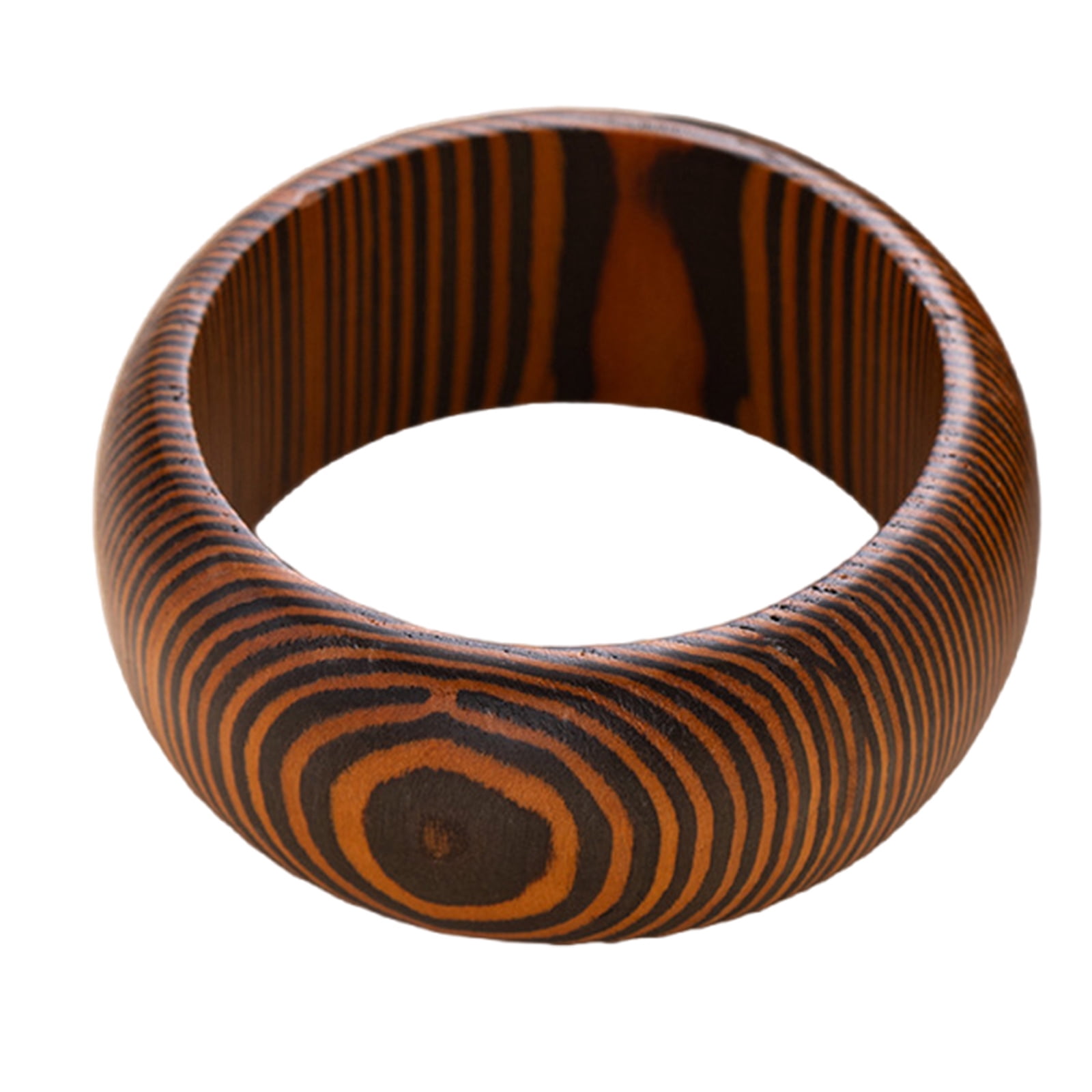 Thick Carved Wooden Bangle Vintage Inspired Jewelry Smooth Brims