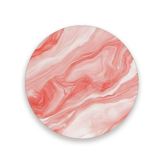 Thick Ceramic & Wood Coasters Set of （1/2/4 ）- 3.9 Inch Round Bar Coasters with Eco-Friendly Print, Waterproof Stain-Resistant Drink Pads，A Pink Marble Pattern