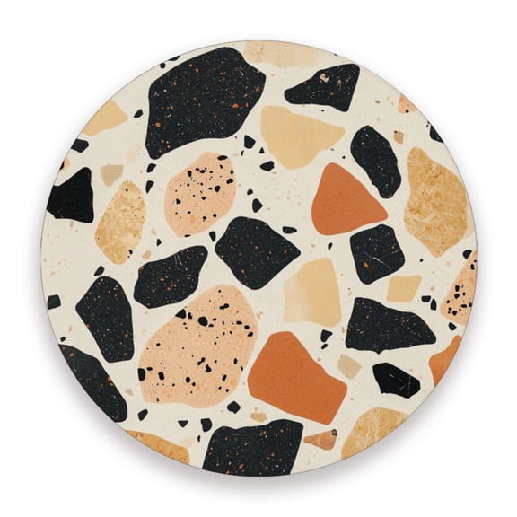 Thick Ceramic & Wood Coasters Set of (1/2/4 )- 3.9 Inch Round Bar Coasters with Eco-Friendly Print, Waterproof Stain-Resistant Drink Pads,A Terrazzo Pattern