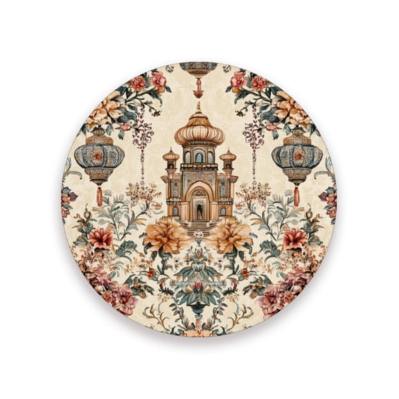 Thick Ceramic & Wood Coasters Set of （1/2/4）- 3.9 Inch Round Bar Coasters with Eco-Friendly Print, Waterproof Stain-Resistant Drink Pads，An Oriental Palace