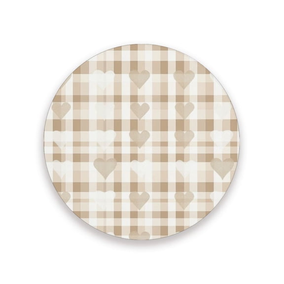 Thick Ceramic & Wood Coasters Set of （1/2/4 ）- 3.9 Inch Round Bar Coasters with Eco-Friendly Print, Waterproof Stain-Resistant Drink Pads，Gingham Pattern