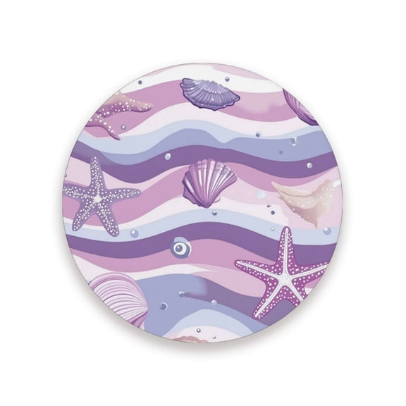 Thick Ceramic & Wood Coasters Set of （1/2/4）- 3.9 Inch Round Bar Coasters with Eco-Friendly Print, Waterproof Stain-Resistant Drink Pads，Shells and Waves