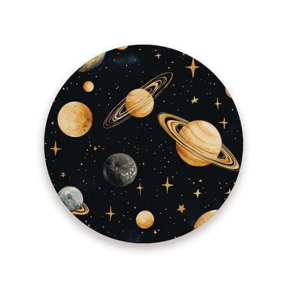 Thick Ceramic & Wood Coasters Set of (1/2/4)- 3.9 Inch Round Bar Coasters with Eco-Friendly Print, Waterproof Stain-Resistant Drink Pads,Watercolor Space Planets Stars