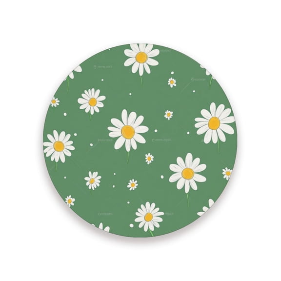 Thick Ceramic & Wood Coasters Set of （1/2/4）- 3.9 Inch Round Bar Coasters with Eco-Friendly Print, Waterproof Stain-Resistant Drink Pads，Daisy Flower