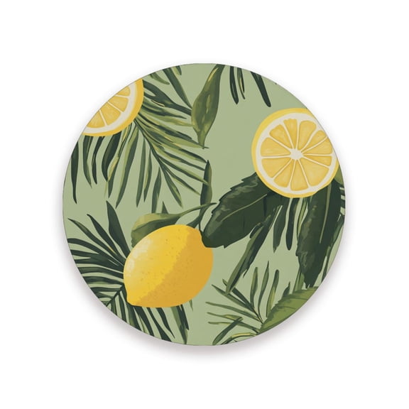 Thick Ceramic & Wood Coasters Set of （1/2/4）- 3.9 Inch Round Bar Coasters with Eco-Friendly Print, Waterproof Stain-Resistant Drink Pads，Lemons