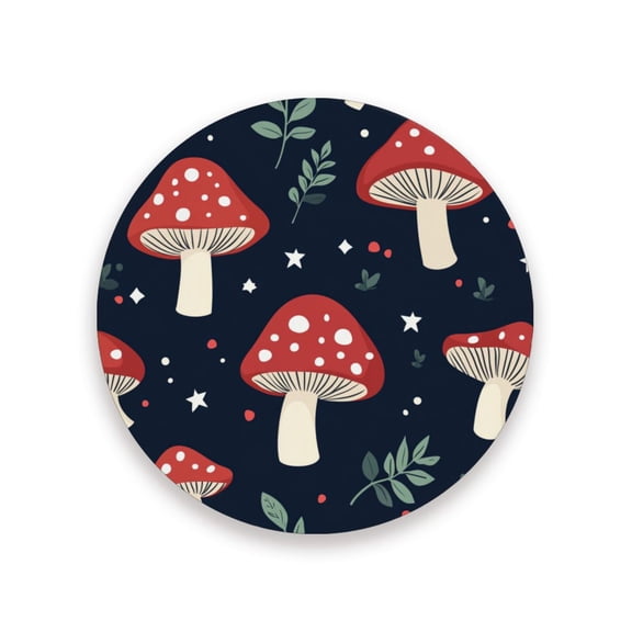 Thick Ceramic & Wood Coasters Set of （1/2/4）- 3.9 Inch Round Bar Coasters with Eco-Friendly Print, Waterproof Stain-Resistant Drink Pads，Mushroom