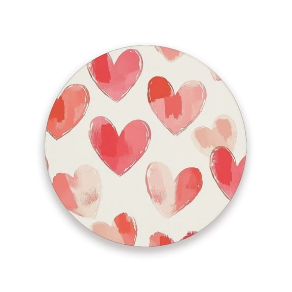 Thick Ceramic & Wood Coasters Set of （1/2/4）- 3.9 Inch Round Bar Coasters with Eco-Friendly Print, Waterproof Stain-Resistant Drink Pads，Red Hearts