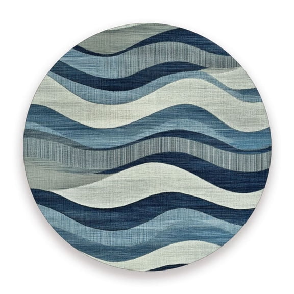 Thick Ceramic & Wood Coasters Set of （1/2/4 ）- 3.9 Inch Round Bar Coasters with Eco-Friendly Print, Waterproof Stain-Resistant Drink Pads，Wavy