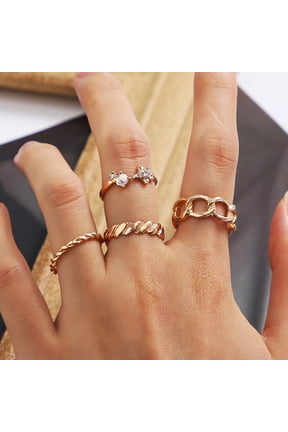 Thick Chain Ring Fashion Personality Twist Women's Ring Combination Set Of 4 Sets Of Golden Joint Rings