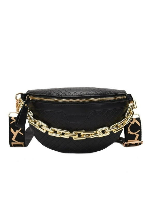 Thick Chain Women's Fanny Pack Plaid leather Waist Bag Shoulder Crossbody Chest Bags Luxury Designer Handbags Female Belt Bag