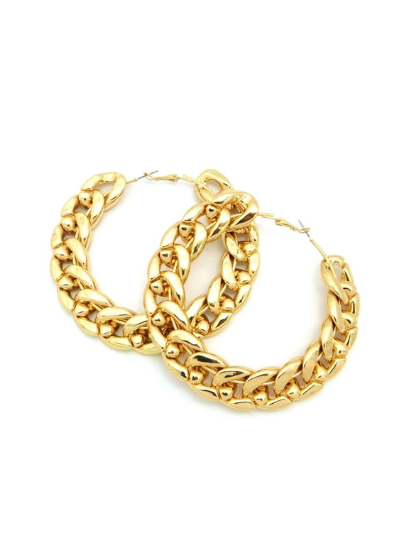 Thick Chain Wrap Hoop Earrings in Polished Gold-Tone
