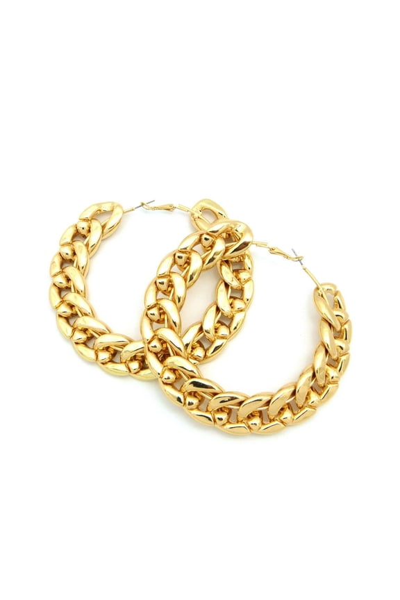 Thick Chain Wrap Hoop Earrings in Polished Gold-Tone