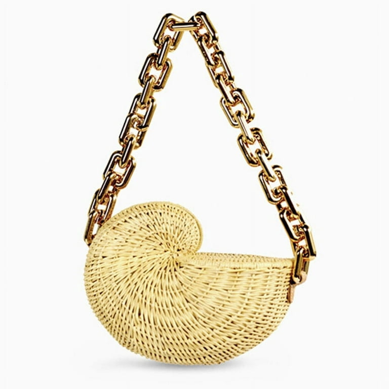 Thick Chains Rattan Conch Shape Women Shoulder Bags Design Wicker