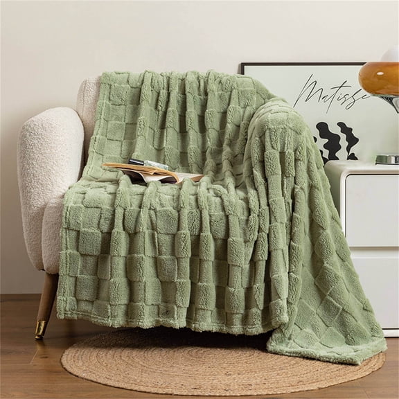 Thick Checkerboard Blanket (70 × 100Cm) Tea Green Polyester Blanket Colro:B Material:Nylon,Spandex