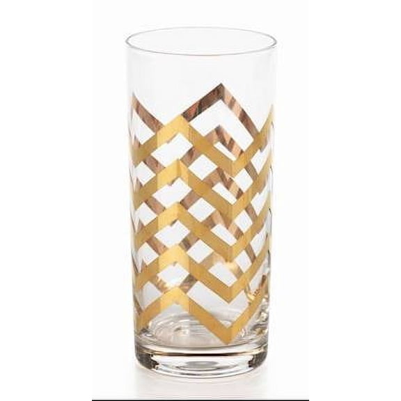 Thick Chevron Design La Fete Golden Decal Highball Glassware by Zodax - SET OF 6